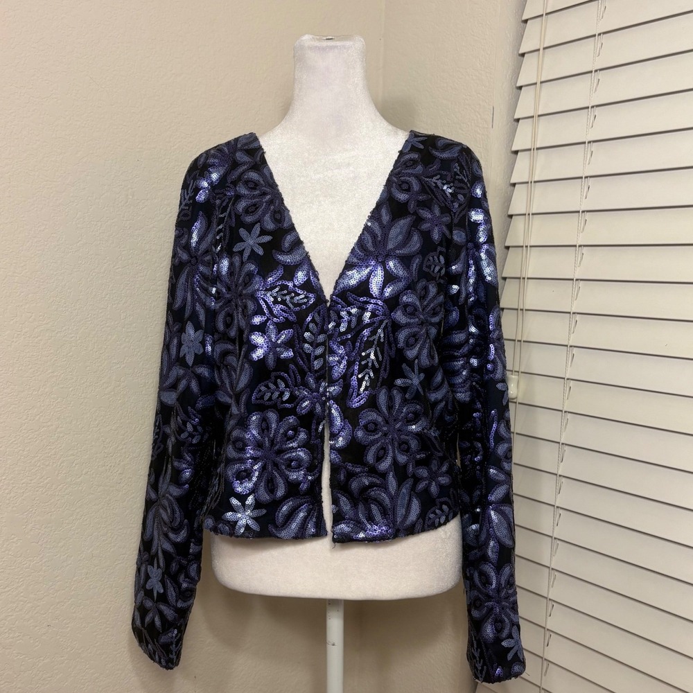 Purple blue embellished sequin floral cardigan fairy mermaid Mia Joy size L
